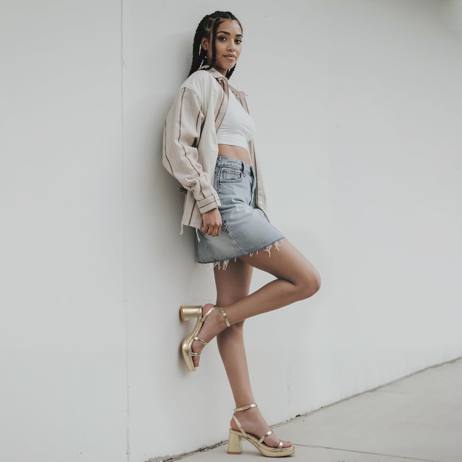 Platform Sandals for Women Open Toe Chunky Heels Two Strap 7cm/2.76" Platform Heels - Image 6