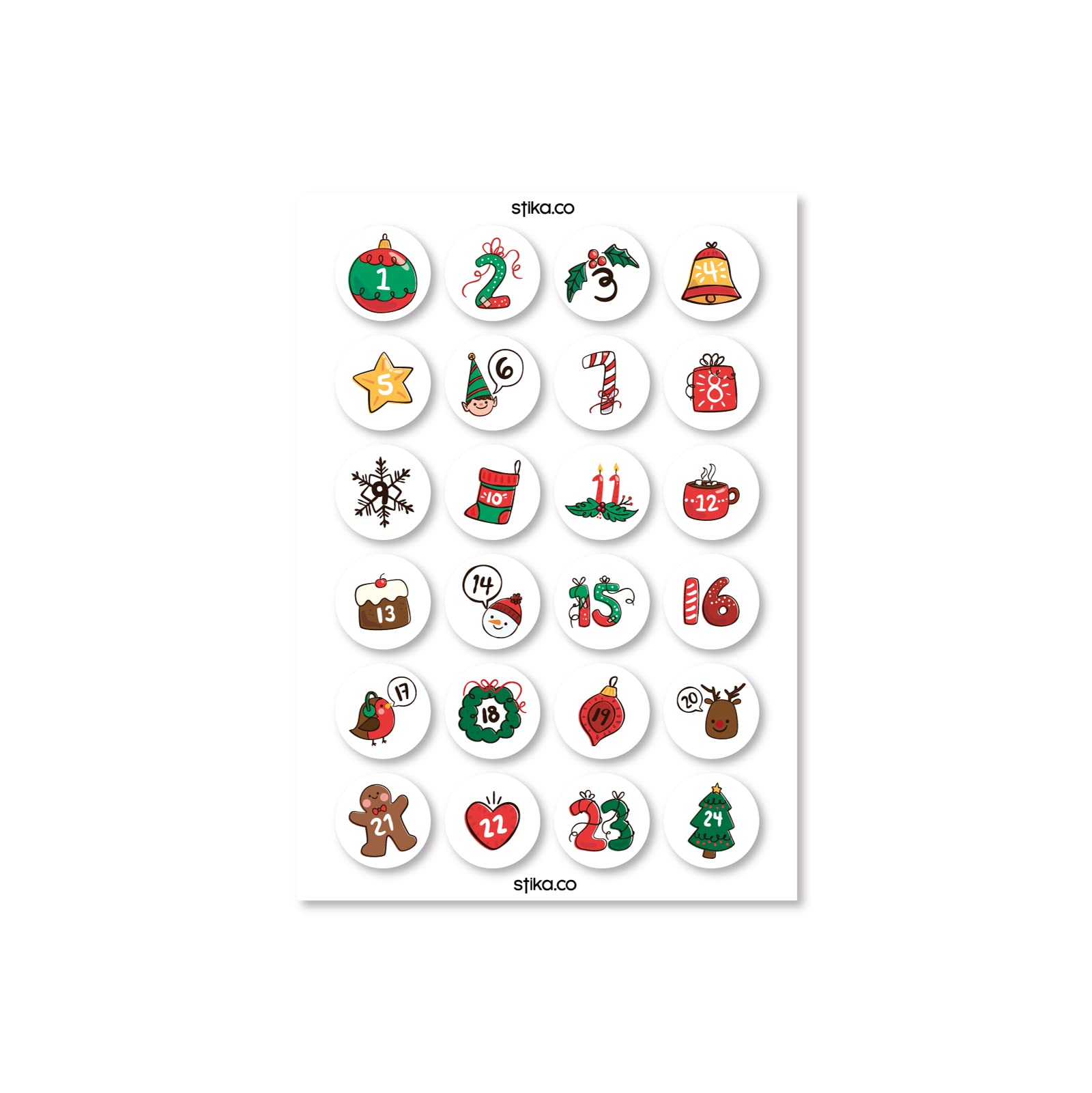 Pack of 24 Christmas Holly Advent Calendar Paper Stickers, Holiday Calendar Stickers, Advent Calendar 2019, Christmas Calendar Numbers, DIY Holiday Calendar, Christmas DIY