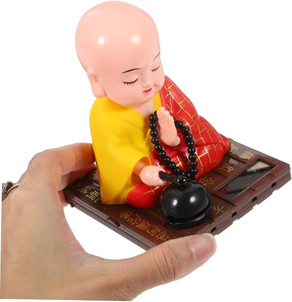 Solar Powered Shaking Head Zen Buddha Monk Figurines for Car Dashboard Desktop Decoration Light Weight Natural Smooth Lines Vivid Design for Home Office