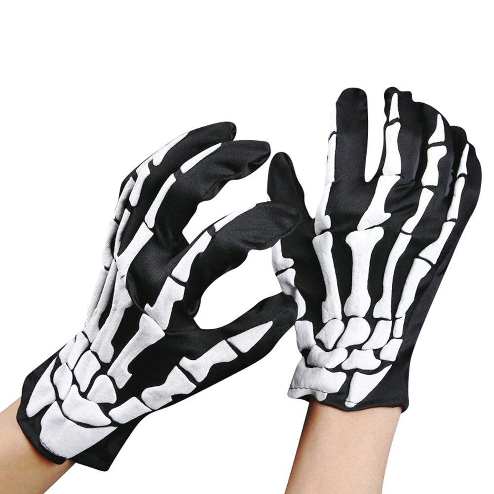 3D Skull Bone Skeleton Gloves for Halloween Horror, Cycling, Mountain Biking, Cosplay Costume - Full Finger White Ghost Gloves for Adult Teens Men Women