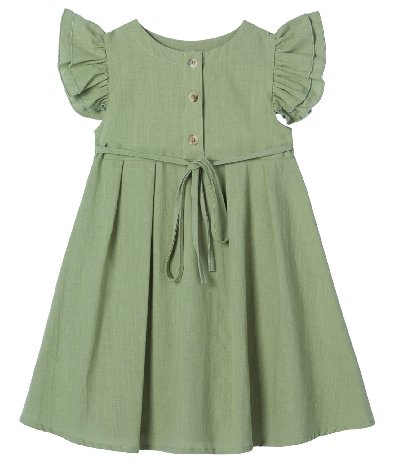 Beganly Niña de manga aleteo vestido de lino de algodón para niños pequeños con volantes dobles vestidos casuales