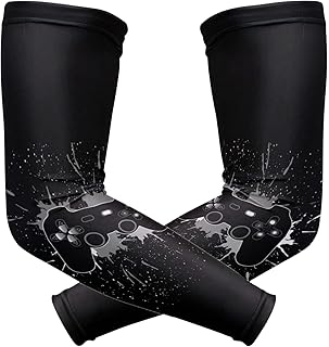 A Game Joystick and Splashes on a Black Galaxy Space on Black 1 Pair Cooling Sports Arm Sleeves, Cover Uv Sun Protection Warmer for Sports Men Women Running Golf Cycling Riding Jogging