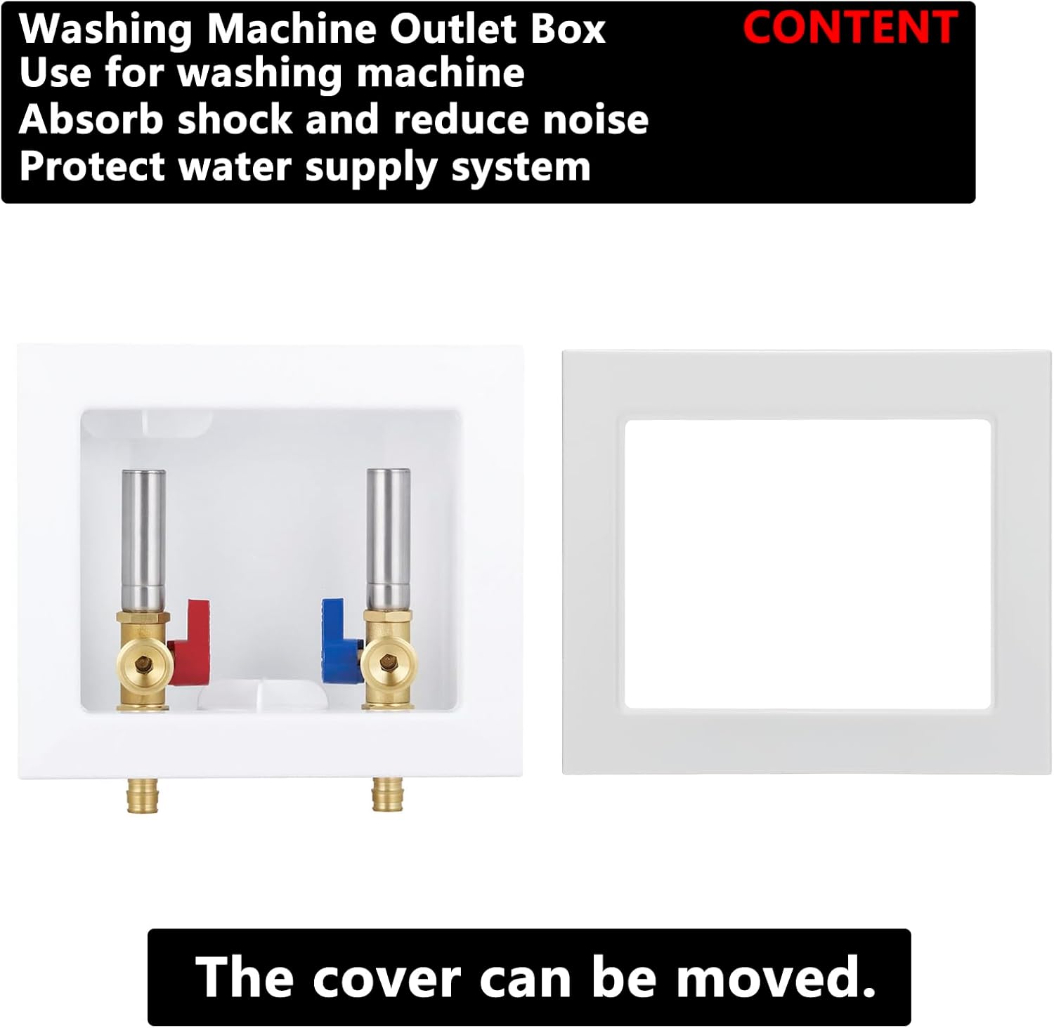 Washing Machine Outlet Box Expansion PEX-A with Stainless Steel Hammer Arrestors, Inlet 1/2 inch PEX-A F1960 Expansion Barb x Outlet 3/4 inch Male Thread LI-XYJH-631