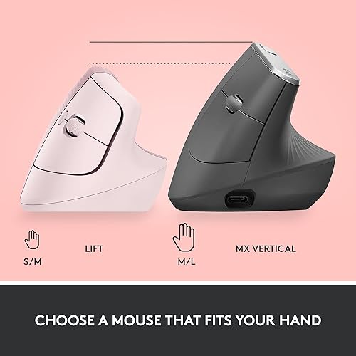 Miniatura 10 de Logitech Lift - Mouse óptico, ergonómico y vertical, uso inalámbrico, por Bluetooth o con receptor Logi Bolt USB, clics silenciosos, 4 botones,