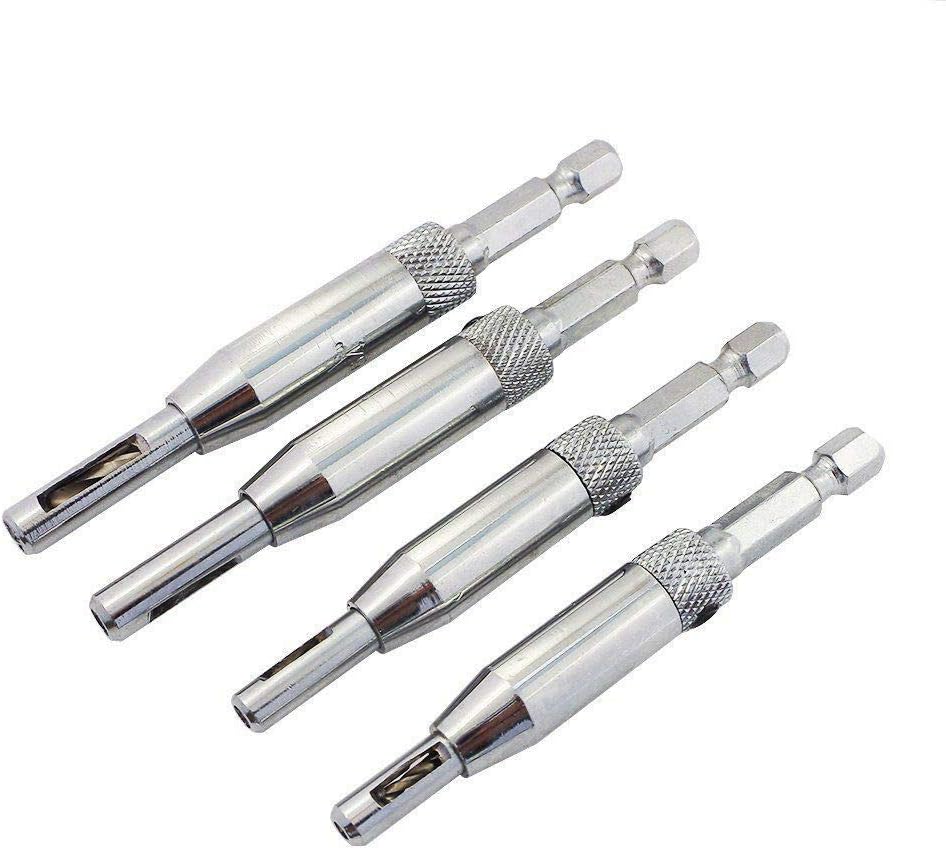 Center Drill Bit Set, 4PCS Hinge Drill Bit Set Hex Shank Self Centering Hinge Drill Bit Door Cabinet Pilot Hole Drilling Tool - 11/64" 9/64" 7/64" 5/64"