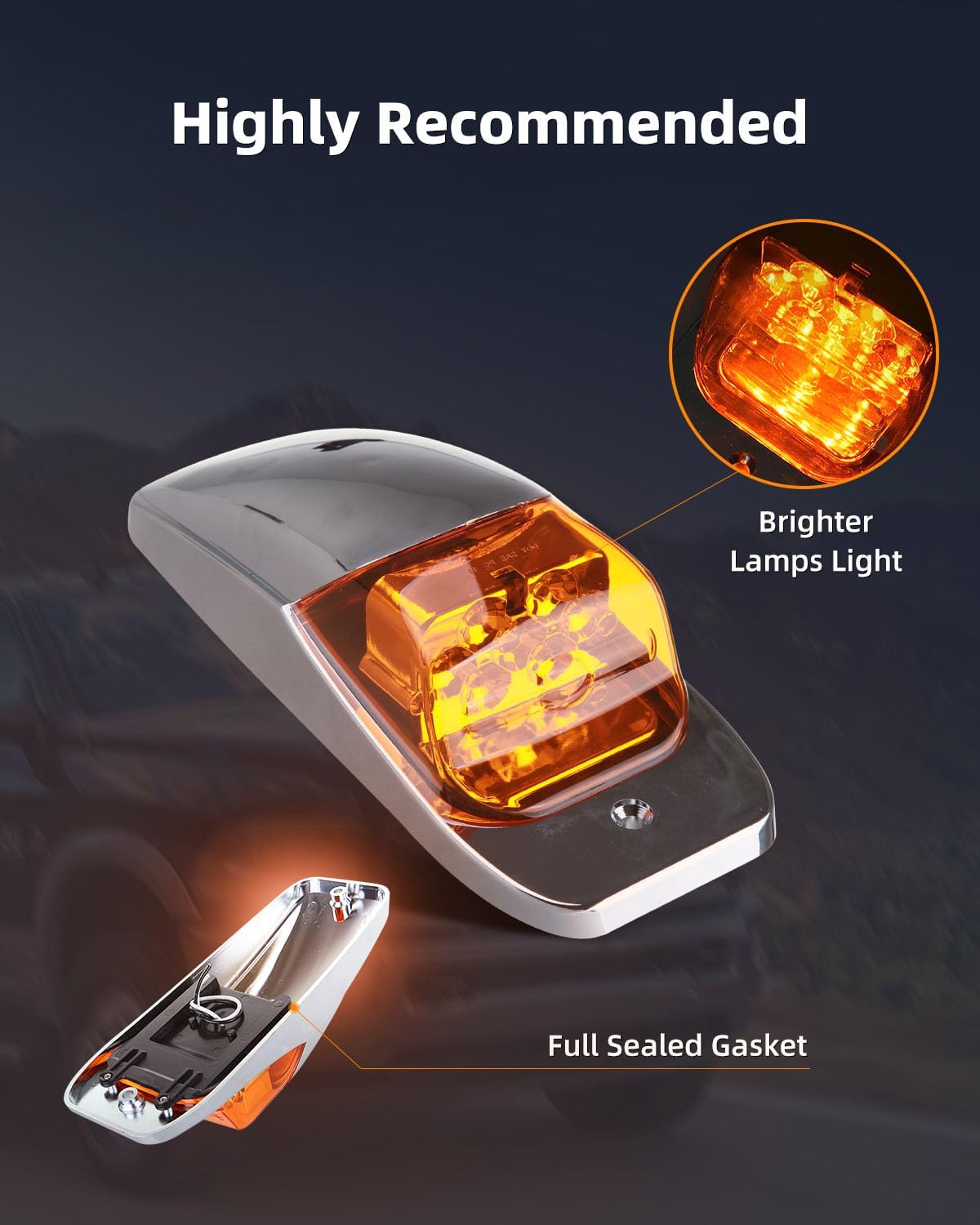 5x Truck Cab Marker Light 17 LED Chrome Top Cab Marker Roof Running Lights Amber Truck Semi Trailer Cab Light Fit for Kenworth/Peterbilt/Freightliner/Mack/Western Star Truck Trailer
