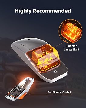 5x Truck Cab Marker Light 17 LED Amber Roof Running Lights w/Chrome | Top Roof Running Lights Truck Trailer Light for Peterbilt for Kenworth forFreightliner for Mack Trailer Trucks Waterproof