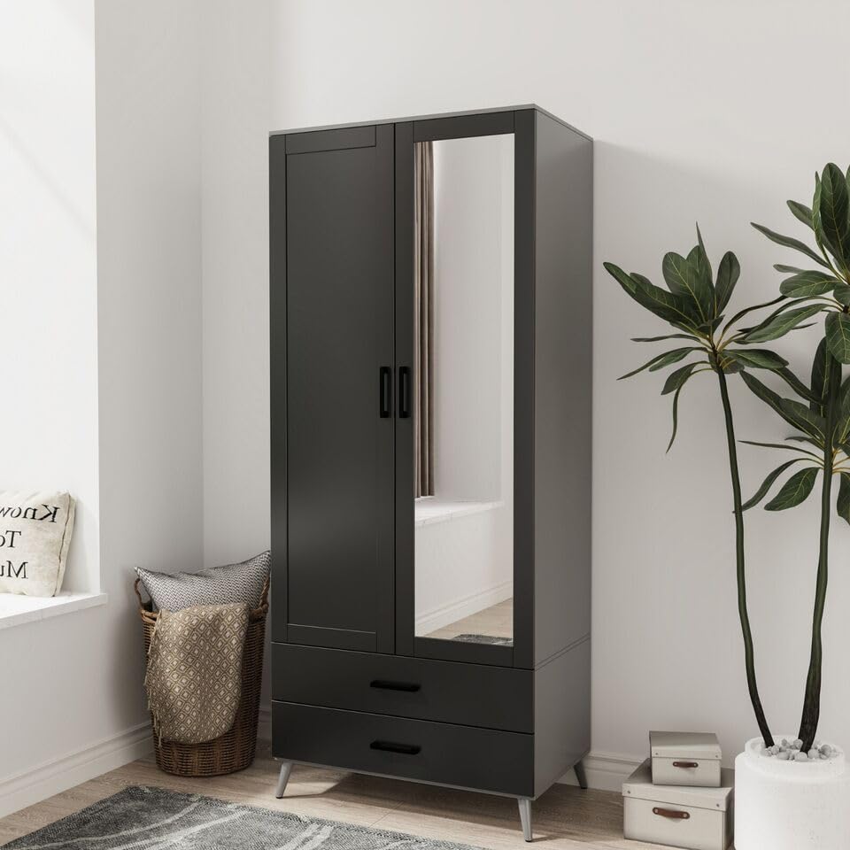 URBNLIVING 2 Door Mirror Wardrobe with 2 Drawers, 180cm