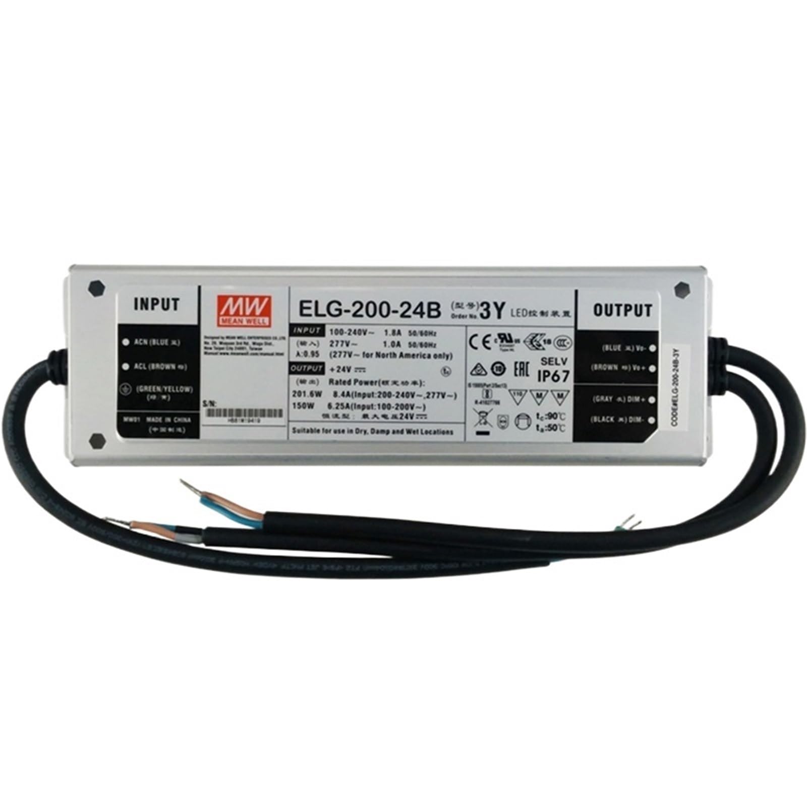 Fcarumiqp One Color Elg-200-24Ab-3Y 8.4A 24V Dimmable Led Power Supply 110V/220Vac To Dc 200W Waterproof Adjustable Dimming Led Driver
