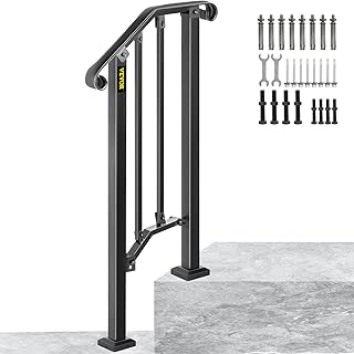 VEVOR Handrails for Outdoor Steps Fit 1 or 2 Steps Outdoor Stair Railing Picket#1 Wrought Iron Handrail, Flexible Porch Railing Black Transitional Handrails for Concrete Steps or Wooden Stairs
