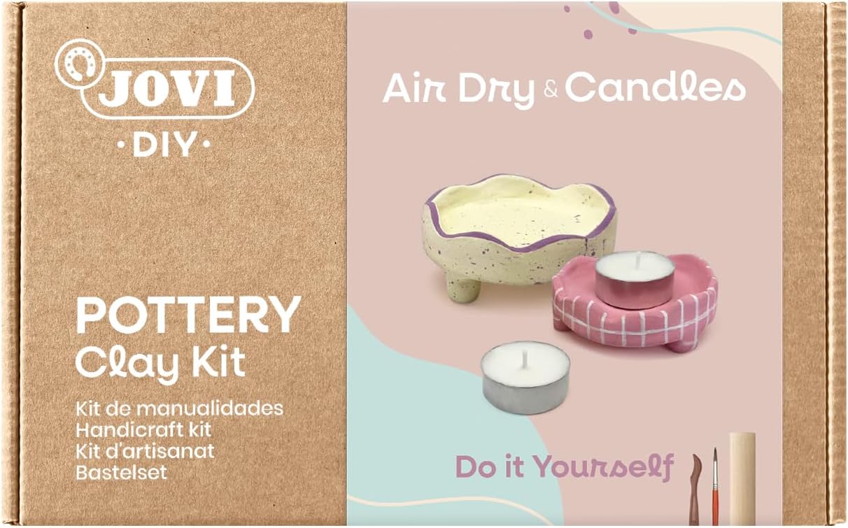 Jovi | DIY Air Dry Kit & Candles | Pottery Kit for Adults | White Air Dry Clay, Paints, Sculpting Tools | Step-by-Step Guide, Video Tutorial, Beginner Starter Set