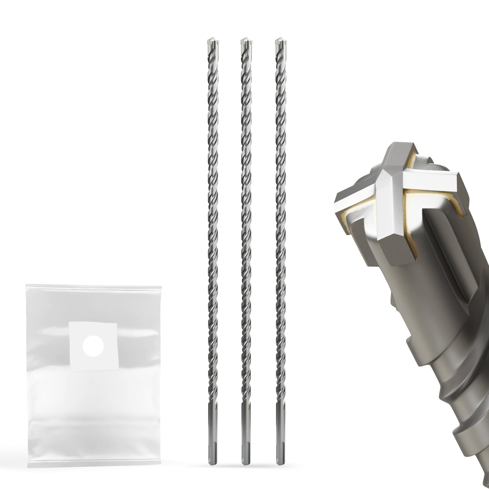 SDS Plus Drill Bit Set 12 mm x 460 mm Professional Carbide Reversible Cutting for Concrete, Masonry & Stone - 3 Pieces, Durable and Powerful