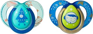 Tommee Tippee Night Time Glow in The Dark Pacifiers, Symmetrical Design, BPA-Free Silicone Binkies, 6-18m, 2-Count, Colors and Designs May Vary