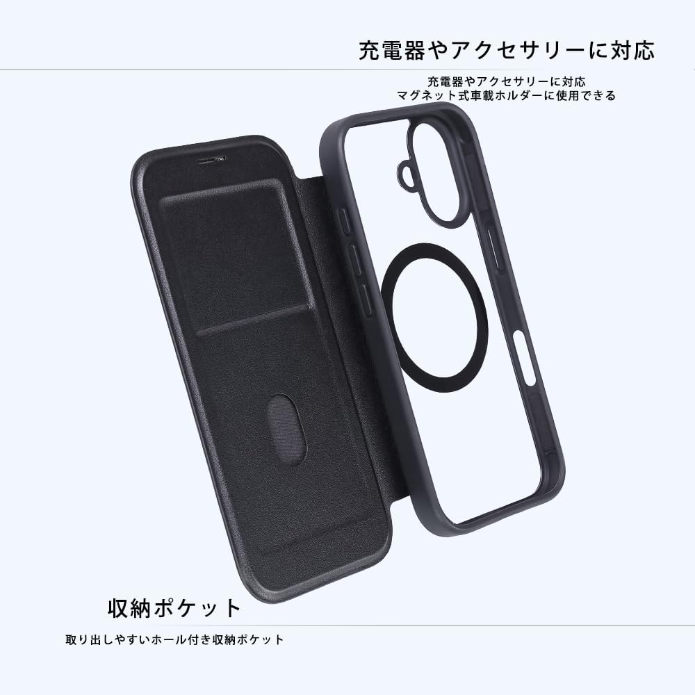 iPhone 17 Case, Notebook Type, Clear, Flip Back, Shockproof, Magnetic Charging, Magsafe Compatible, Wireless Charging, Transparent Smartphone Cover, Smartphone Case, Beige