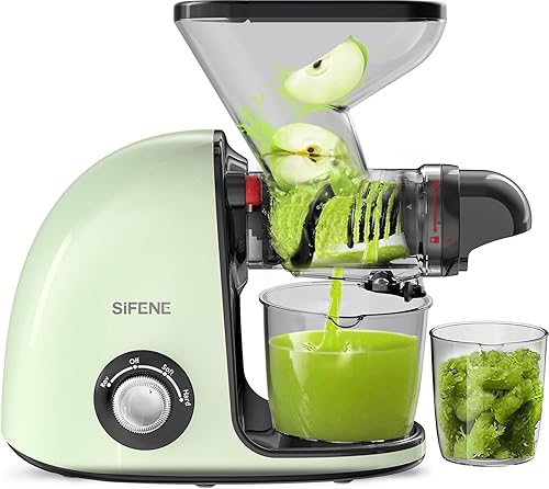 Miniatura 9 de SIFENE Exprimidor de prensa en frío, exprimidor compacto de masticación lenta con canal de alimentación doble, extractor de frutas y verduras fácil