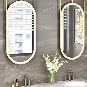 LED Bathroom Mirror Illuminated Mirror Wall Mirror Makeup Mirror Mounted Vanity Mirror Hanging Mirror Boom Mirror Oval Personality Ceiling Hollow Out Hotels homestays Restaurants (Color : Gold)