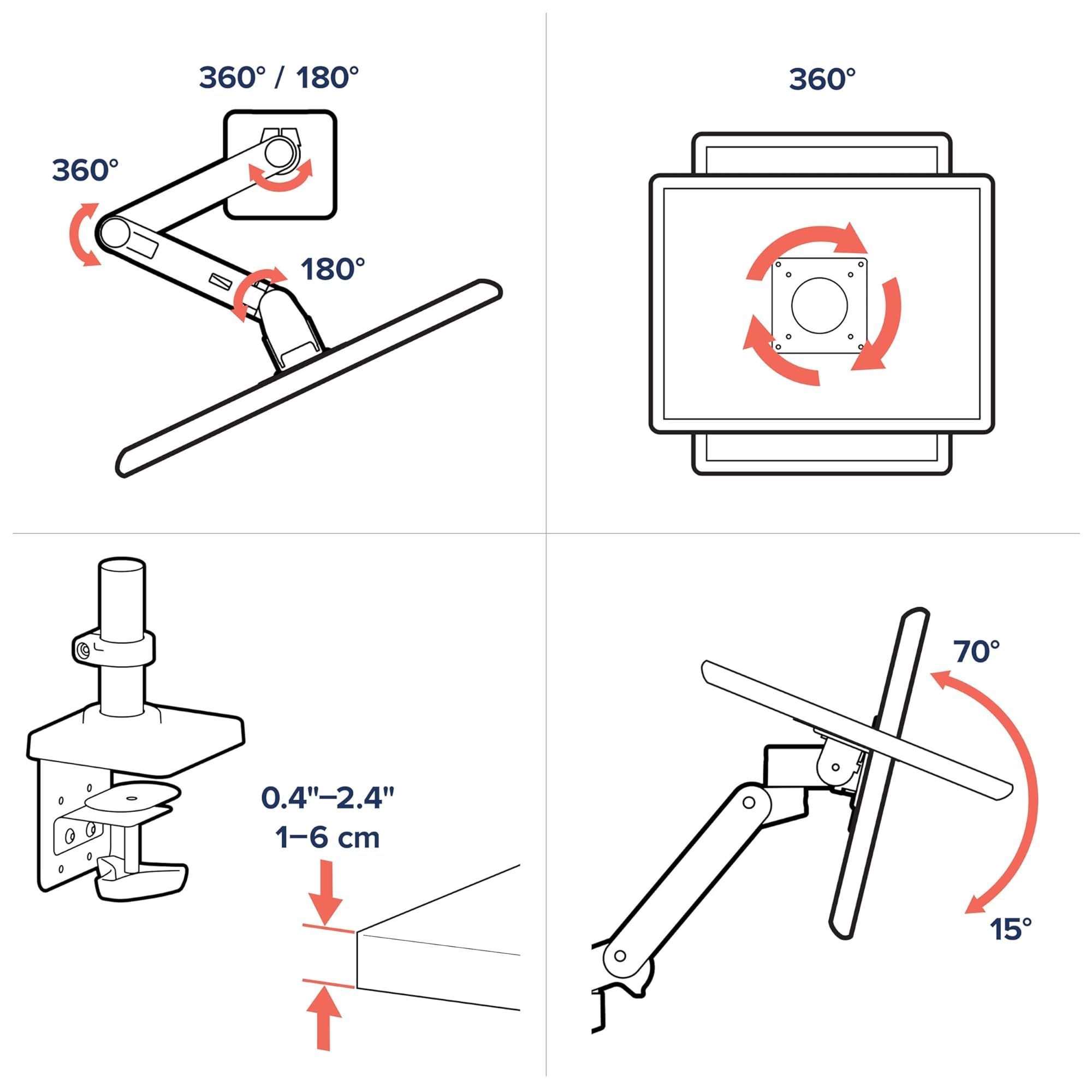 Ergotron LX Pro Monitor Arm, Tischhalterung für Monitore bis 34", 1,8-10 kg, VESA, Constant Force Technologie, 10 Jahre Garantie, Schwarz - 45-682-292