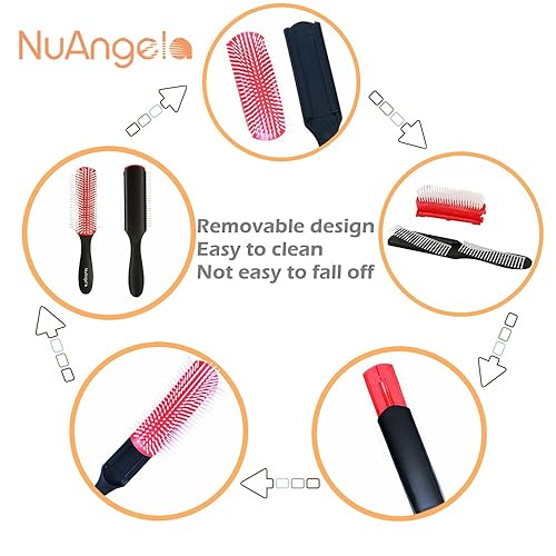 Miniatura 6 de NuAngela Cushion - Cepillo de cerdas de nailon de 9 filas para cabello rizado, fácil de limpiar para desenredar, modelar, alisar, secar, separar,