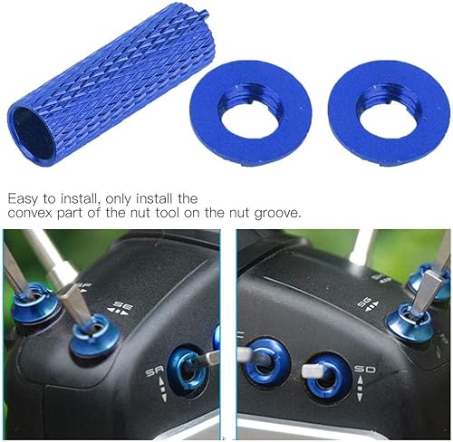 Miniatura 7 de Dilwe Transmisor RC Interruptor de engranajes Tuercas de bloqueo Vehículos Piezas de repuesto de aluminio para kits de control remoto FUTABA (azul