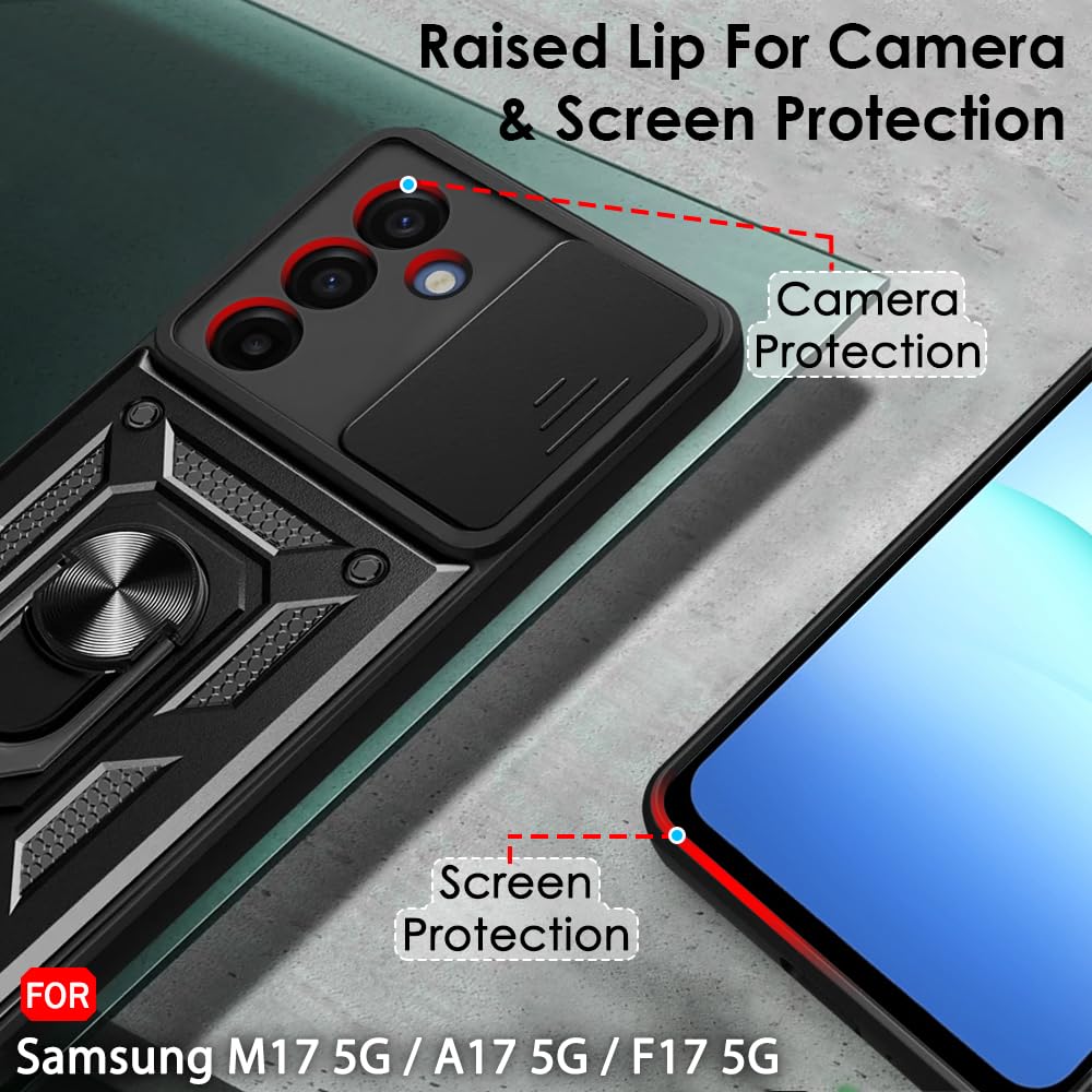 TheGiftKart Tough Armor Bumper Back Cover Case for Samsung Galaxy M17 5G / A17 5G / F17 5G | Sliding Camera Cover, Kickstand & Ring Holder | 360 Degree Protection Back Cover Case (PC & TPU, Black) — Amazon image 3