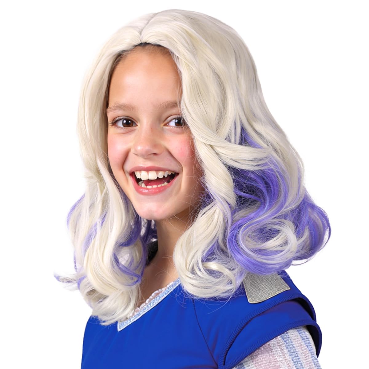ColorGround Medium Curly Blonde with Blue Cosplay Wig for Women Costume Funny Hair Wig for Halloween Party