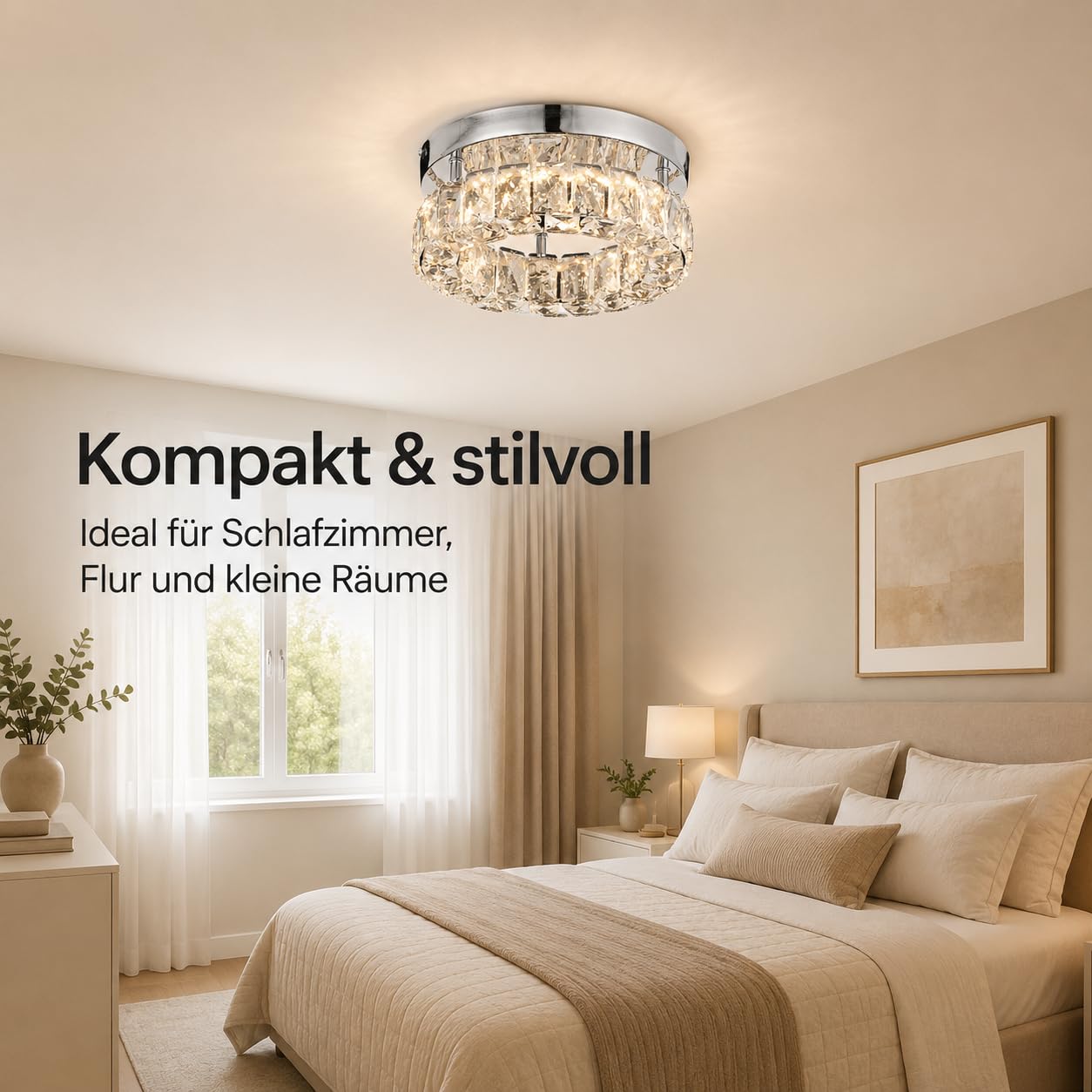 9.8" Kristall Deckenleuchte Led Dimmbar 16W mit Fernbedienung | 25 cm runde small Kristall LED-Deckenleuchte mit 16W, einstellbarer Helligkeit und Lichtfarbe