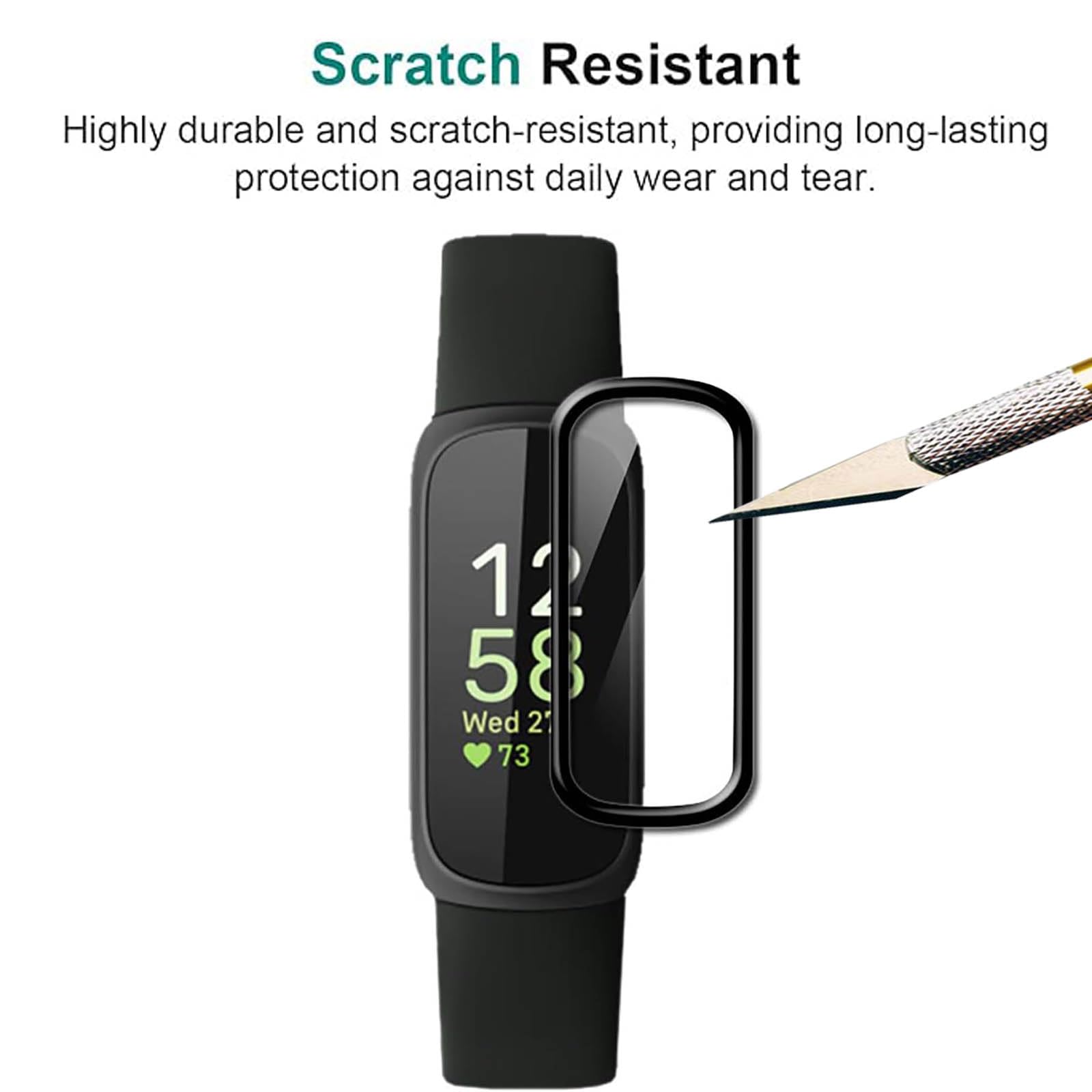 Pellicola protettiva per smartwatch Fitbit Inspire 3, trasparente, 99,99% HD, trasparente, 3D, curva, morbida, non in vetro, infrangibile, confezione da 3