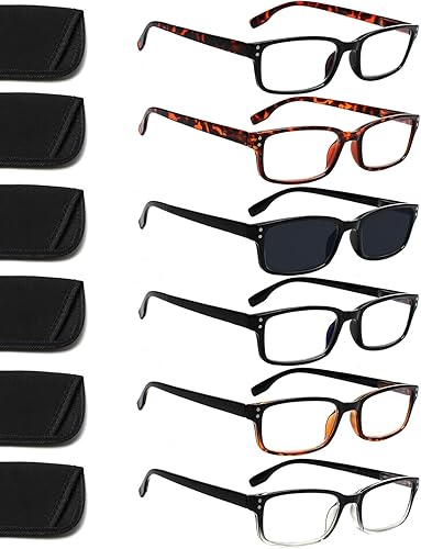 Miniatura 1 de Kerecsen Paquete de 6 lentes de lectura con bloqueo de luz azul, lectores de bisagra de resorte para hombres y mujeres, anteojos de computadora