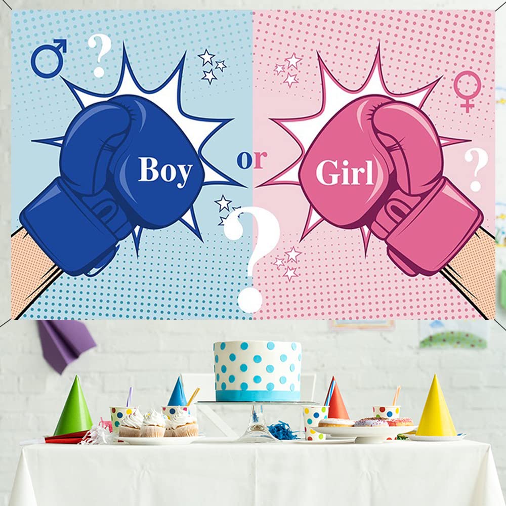 Gender U200bReveal Backdrop Boy Or Girl Baby Reveal Decorations,Blue Or Pink Backdrops Boy Or Girl Banner Sign Background For He Or She Gender Reveal Surprise Shower Party Photo Booth Props