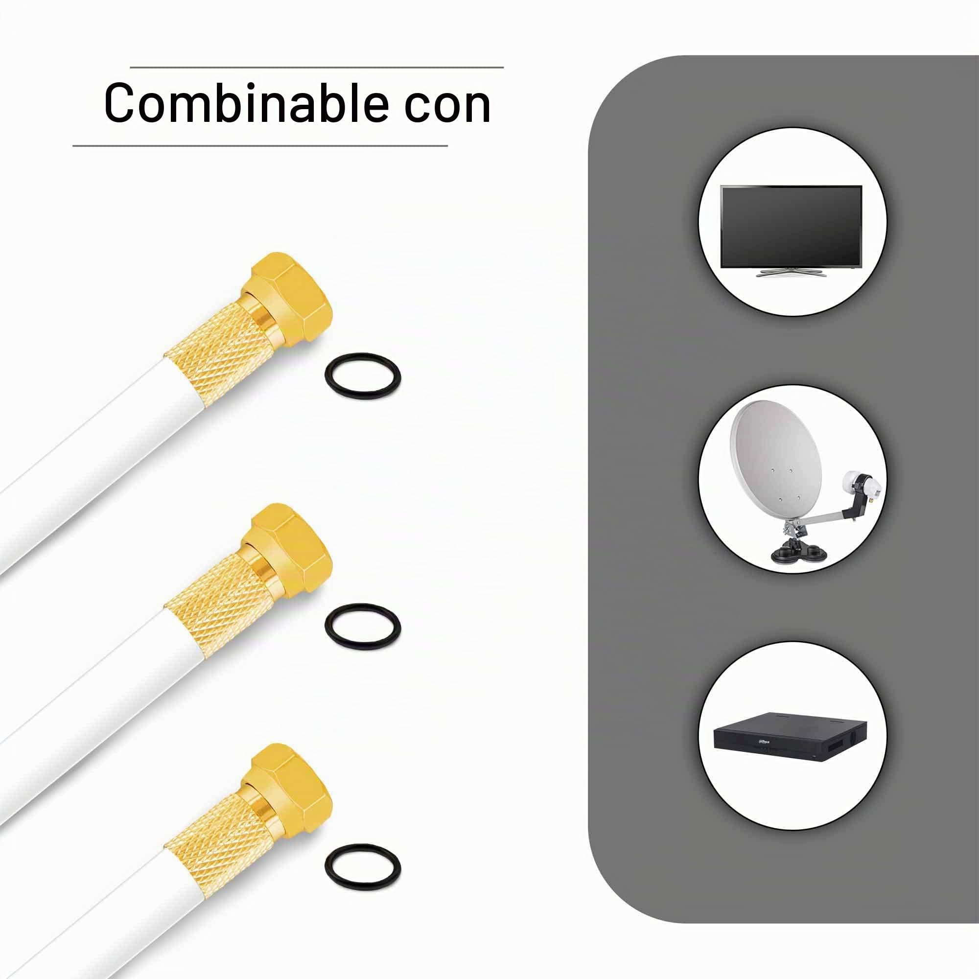 Premium X BASIC Cable coaxial de 100m - Recepción perfecta con blindaje de aluminio cuádruple de 135dB - Compatible con DVB-S/S2, DVB-C, DVB-T, instalaciones BK - Incluidos 10 conectores F