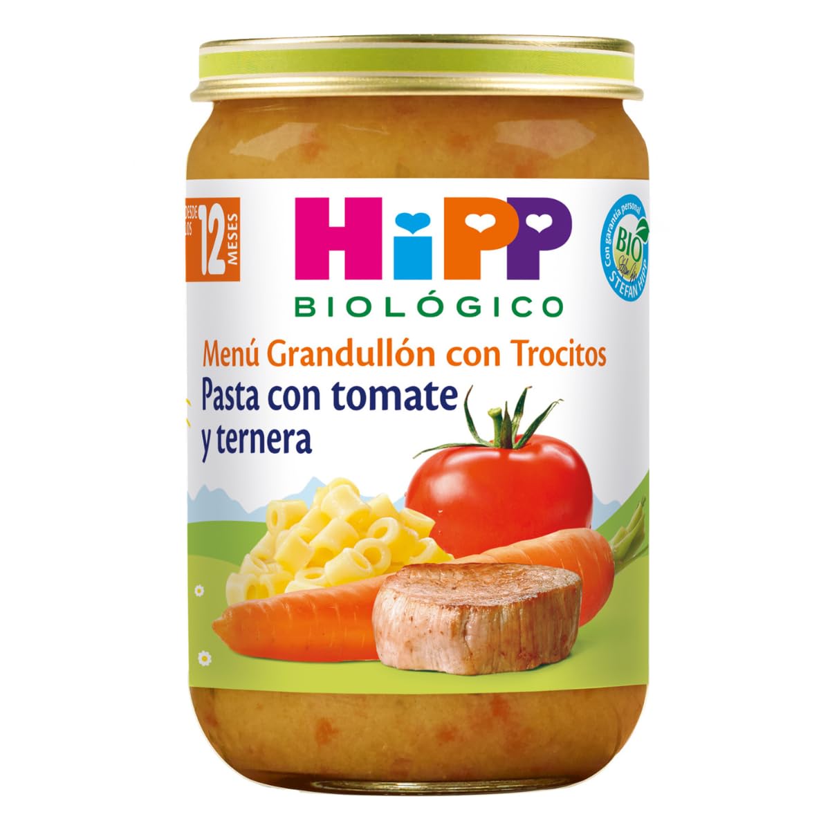HiPP Biológico - Tarrito De Pasta con Tomate y Ternera BIO - 220g - Menú Grandullón con Trocitos - Sin Azúcar Añadido - Apto A Partir de los 12 Meses