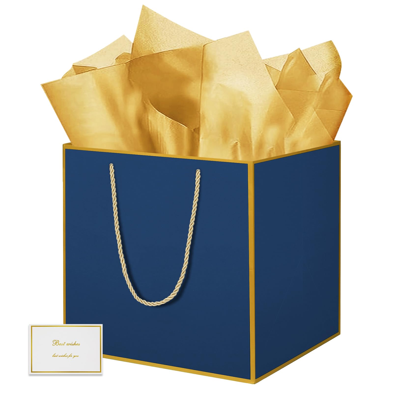 THXIY 11.8'' Elegant Square Gift Bag with Gold Edges, 30cm Extra Large Gift Bag Bags for Presents Big Paper Bag with Tissue Paper Cards, Wedding Birthday Party Present Bridesmaid Gift Gifts Bag 1PCS E
