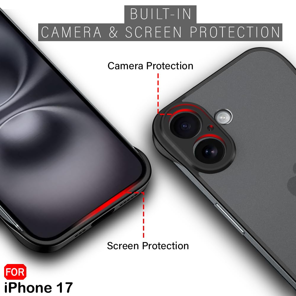 TheGiftKart Hybrid Ultimate Slim Back Case Cover for iPhone 17 | Lightweight Profile | Frosted Matte Translucent Hard Back Case Cover for iPhone 17 (PC & TPU, Black Sides) — Amazon image 3