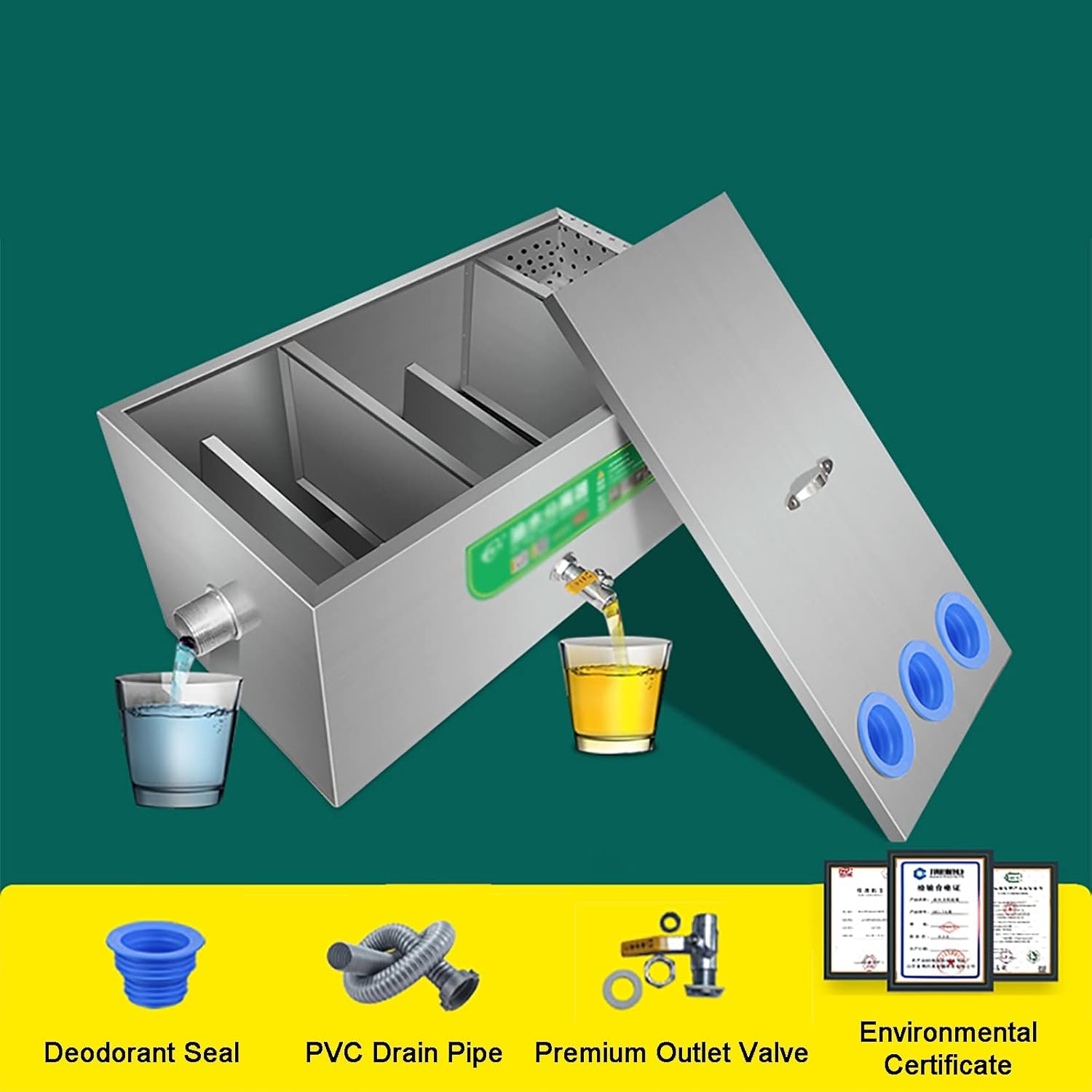 Grease trap installation demonstration with water and oil