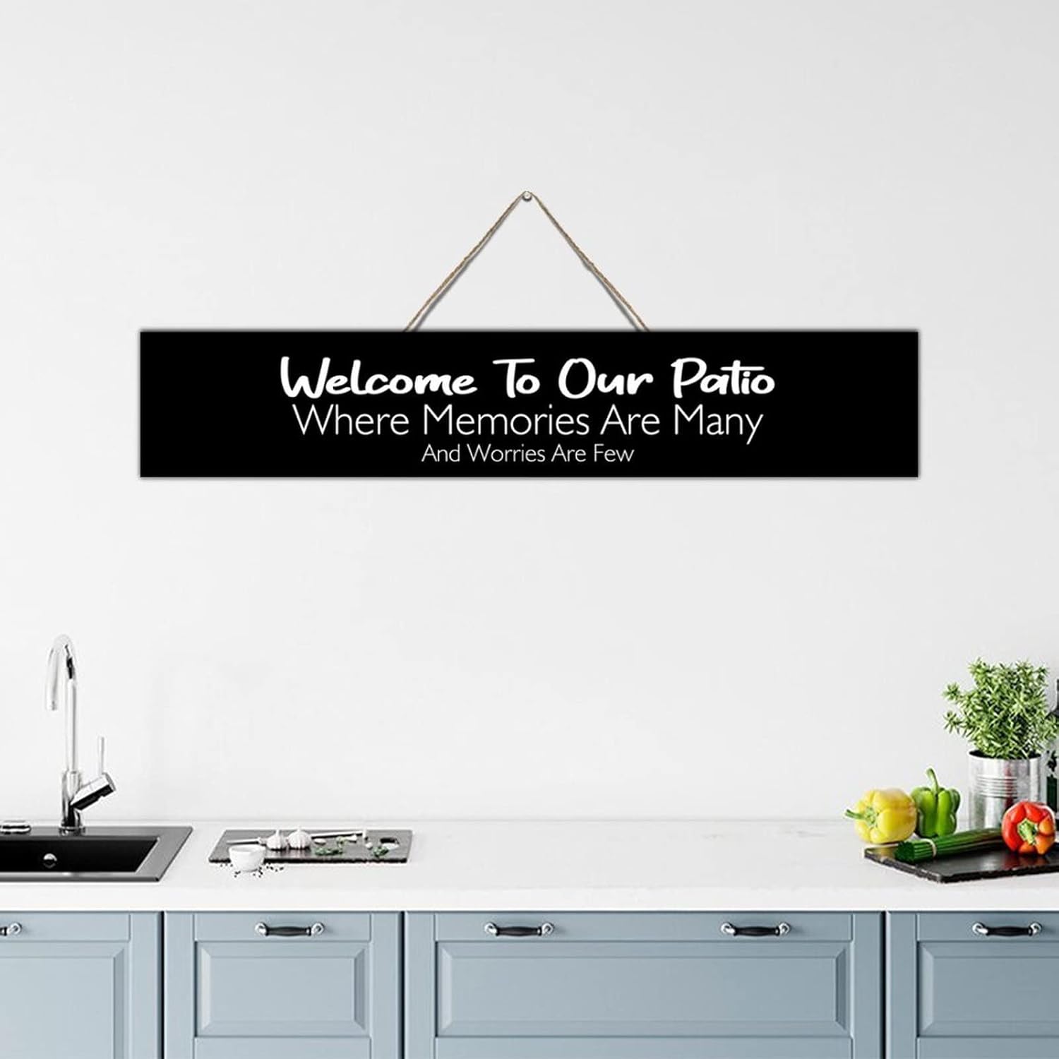 Outdoor Wall Art Decor Welcome Porch Sign Welcome to Our Patio Memories are Many and Worries are Few Outdoor Wall Art Decor Hanging Sign Wooden Plaque 36x8in