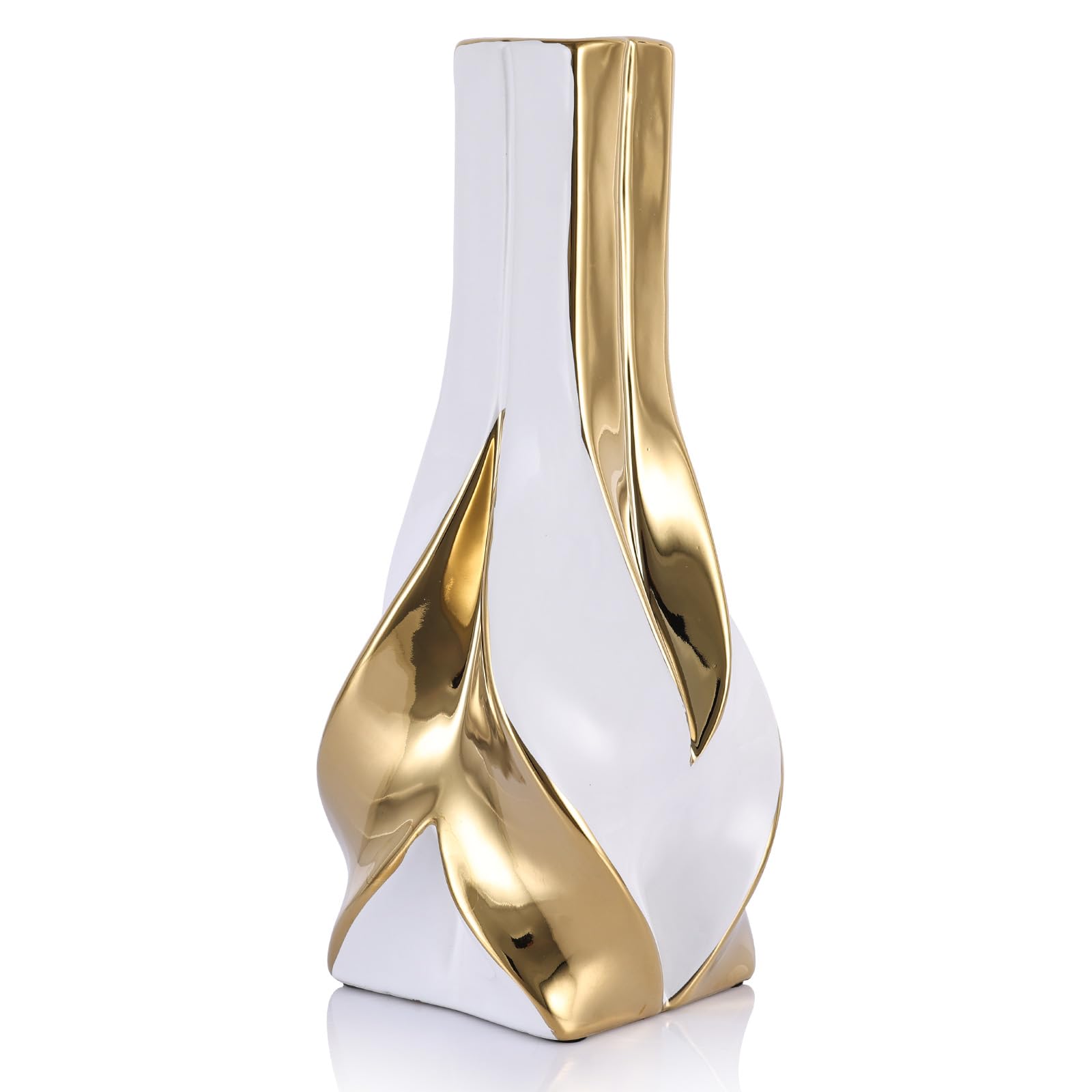 oliruim 10.6 "Tall White and Gold Ceramic Decor Vase, White Gold Modern Home for Living Room, Table Centerpiece, Desk, Office, Modern Mid-Century Decor Aesthetic (White) — image 1