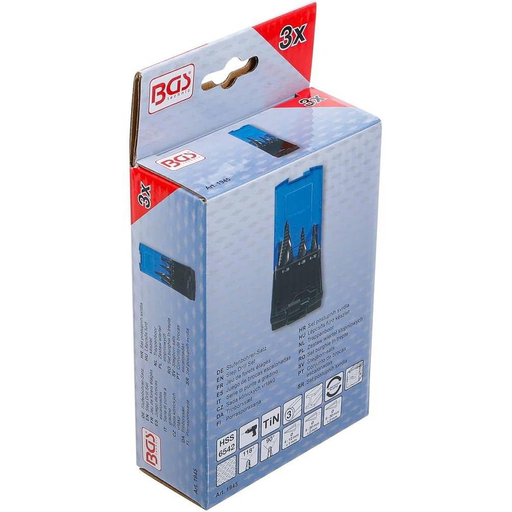 Juego de brocas escalonadas 3 piezas - D.4 a 30 mm - Acero duradero y preciso, Pro - D-Work