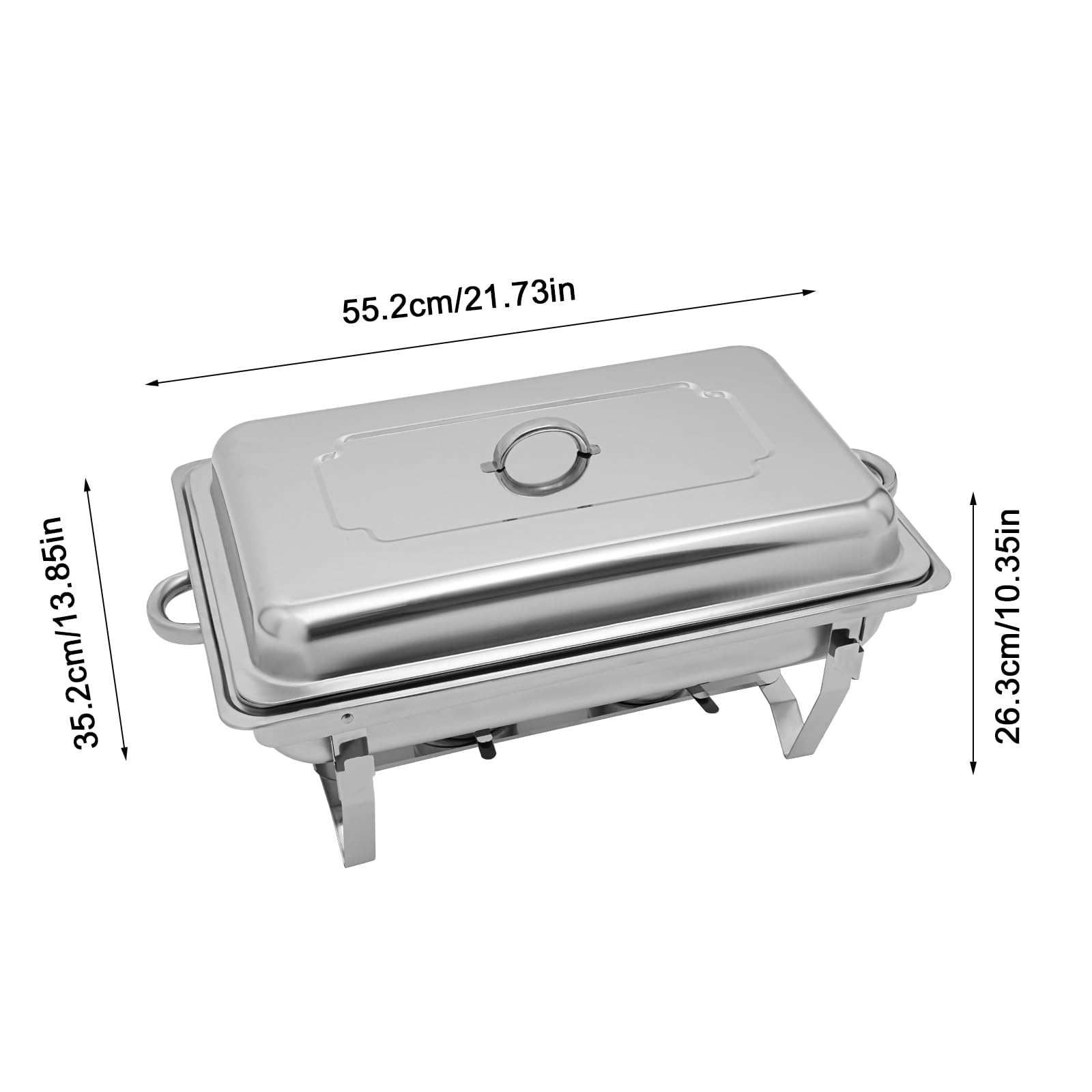 Scaldalibi da 9 l, contenitore termico in acciaio inox, telaio pieghevole in acciaio inox, set da buffet argentato, rettangolare, per catering buffet e feste (1 vassoio)