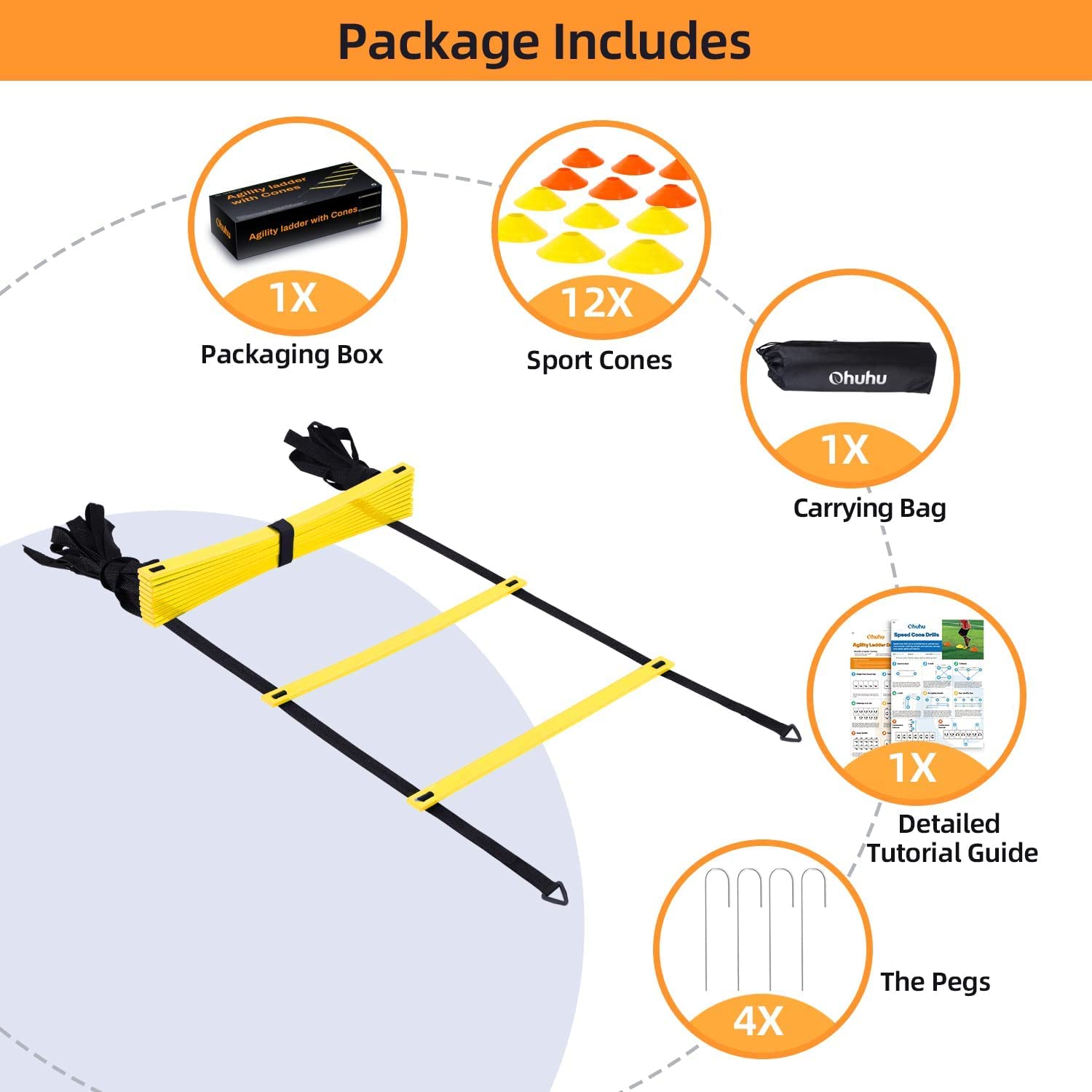 YGORTECH Kit Allenamento Calcio Completo – Scala Agilità 6m Con 12 Coni, Pallone Con Cintura Regolabile E Borsa – Attrezzatura Per Migliorare Velocità E Tecnica