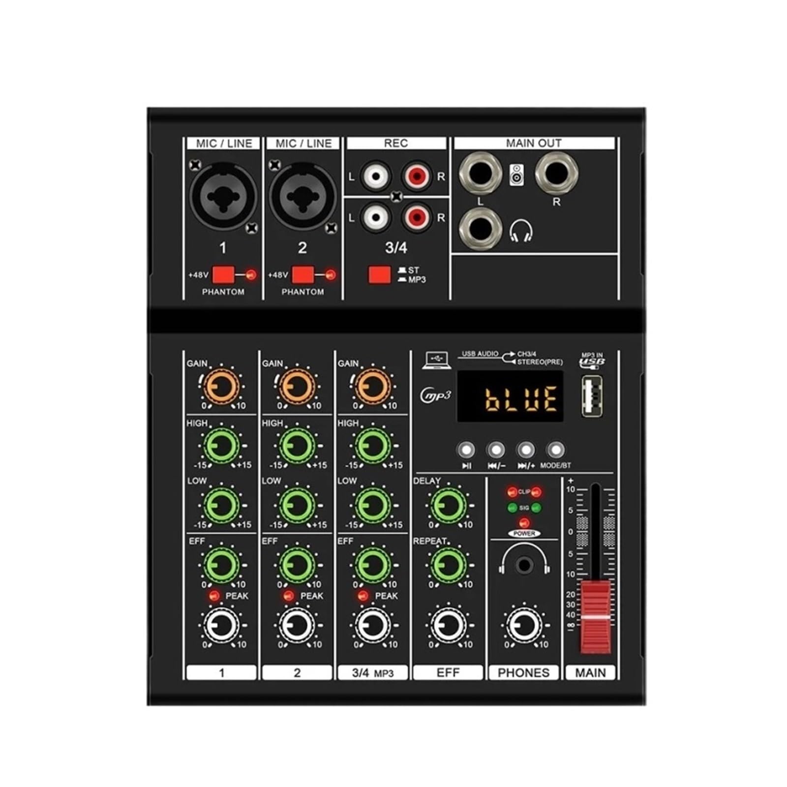 Mixer audio, 2 Pezzi MINI Mixer Audio Digitale Professale A 4 Canali, Console DJ Con Portatile USB For Mixaggio Dal, Canto,PC, studio di registrazione e giochi(Black)
