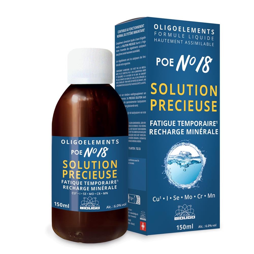 Solution Précieuse - POE N°18 - Préparation riche en Oligoéléments - Cuivre, Iode, Manganèse, Sélénium, Chrome, Molybdène - Fatigue et convalescence -150 ml - BIOLIGO