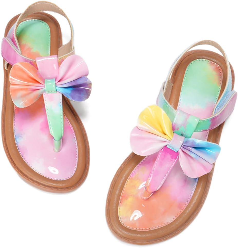Toddler Girls Sandals T-Strap Dress Shoes Summer Open Toe Thong Flats for Little Kid Big Kids