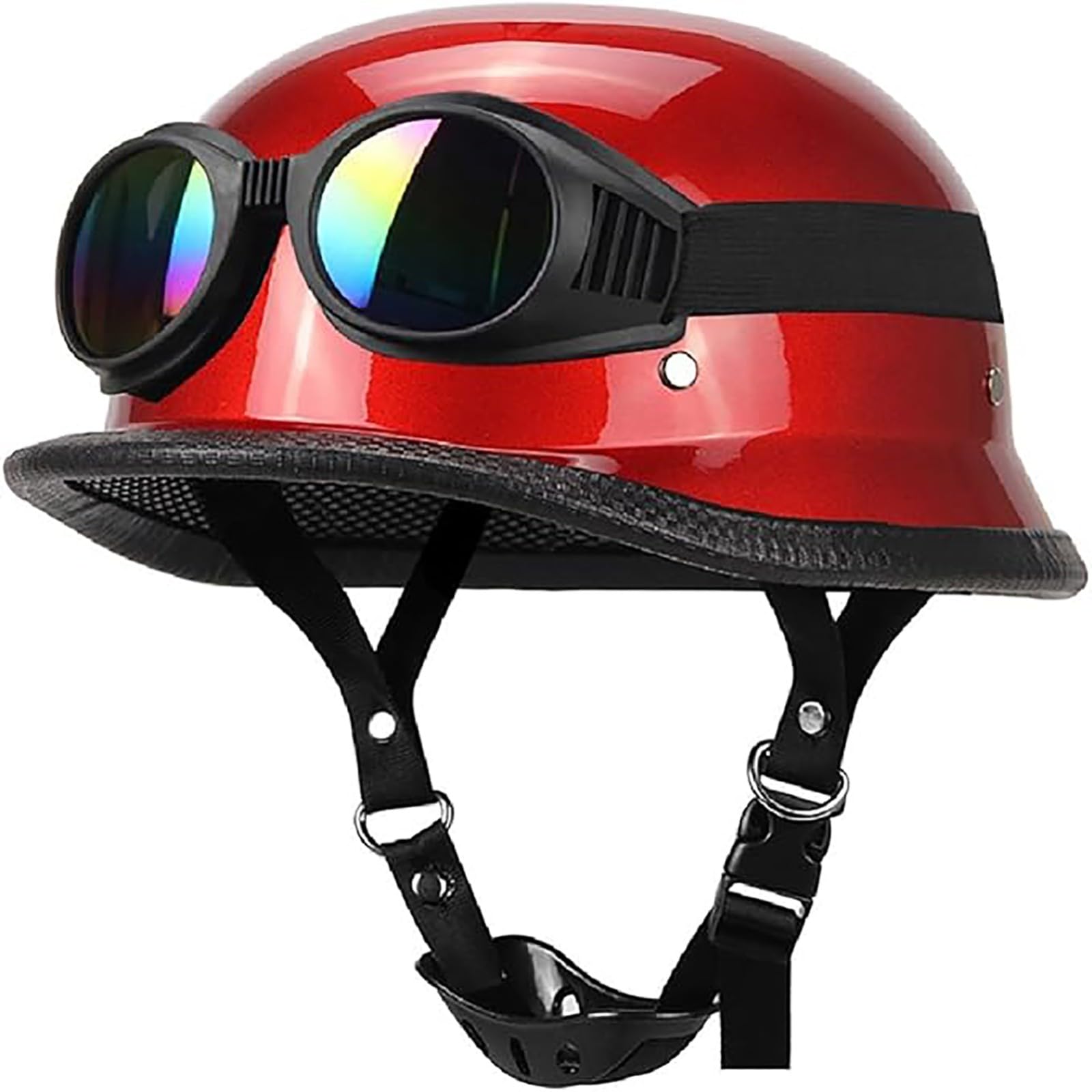 Retro German Style Open Face Beanie DOT Approved Baseball Cap,Low Profile Motorcycle Vintage Moped Scooter Motorbike Bicycle Skull Cap Hel-Mets for Adult Men Women — view 8