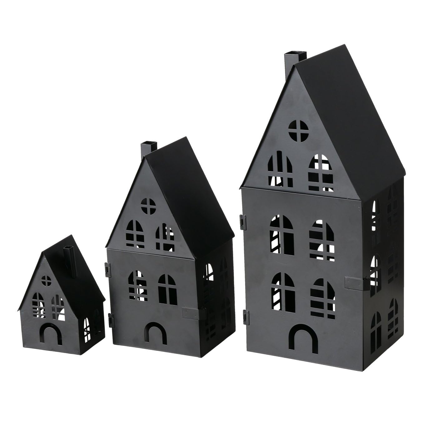 ReWu Laterne Lichthaus Set Dover 3-teilig Metall Schwarz