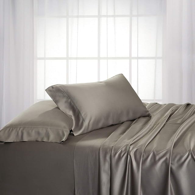 Royal Hotel Bedding ABRIPEDIC Sheets, Viscose from Bamboo, Sheet Set 600 Thread Count, Silky Soft Sheets, Viscose from Bamboo, Sheet Set, California-King, Gray