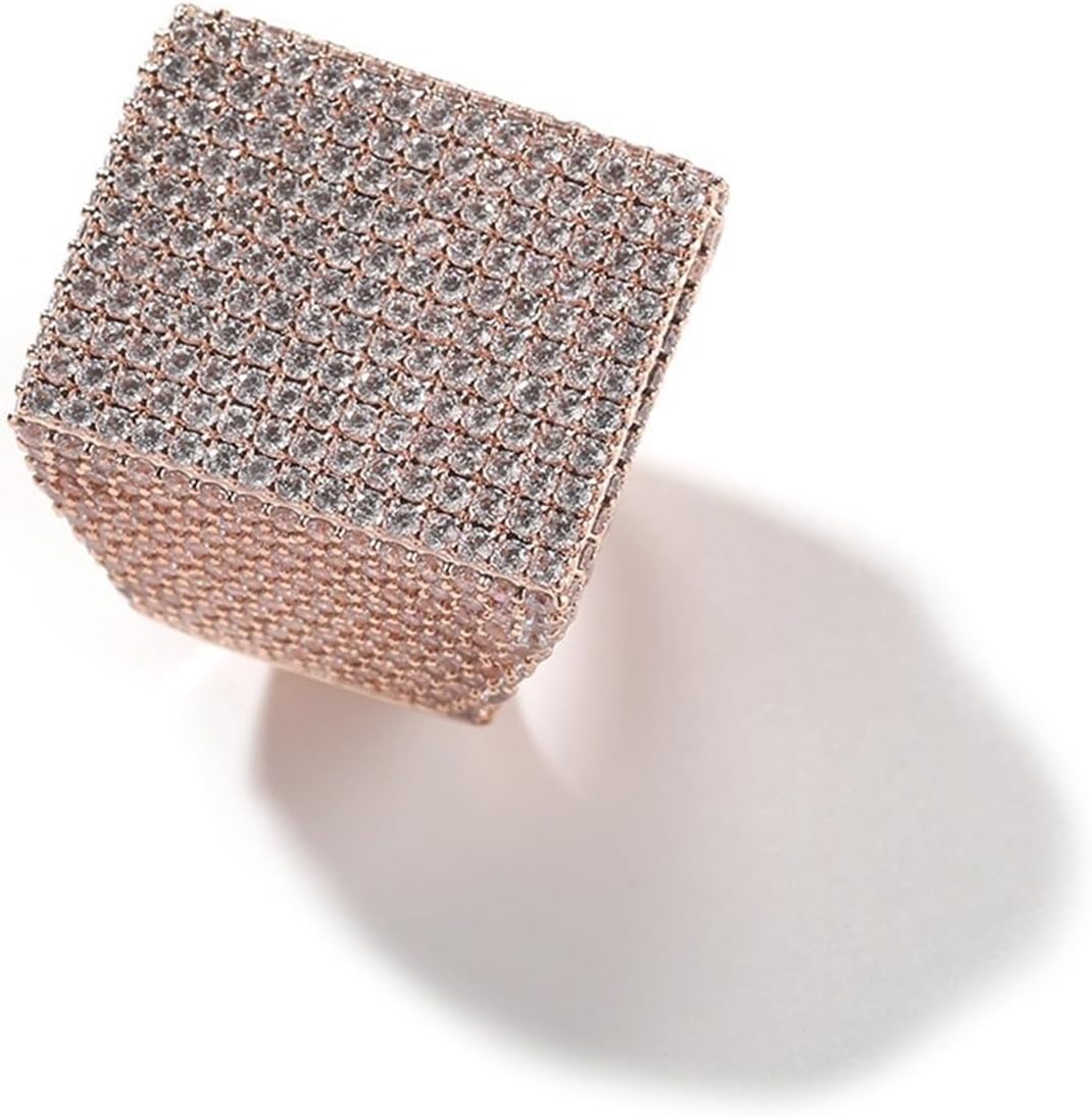 Men’s Iced Out Square Ring – Bold Hip Hop Statement Ring with CZ Stones, Gold/Silver/Rose Gold, Fashion
