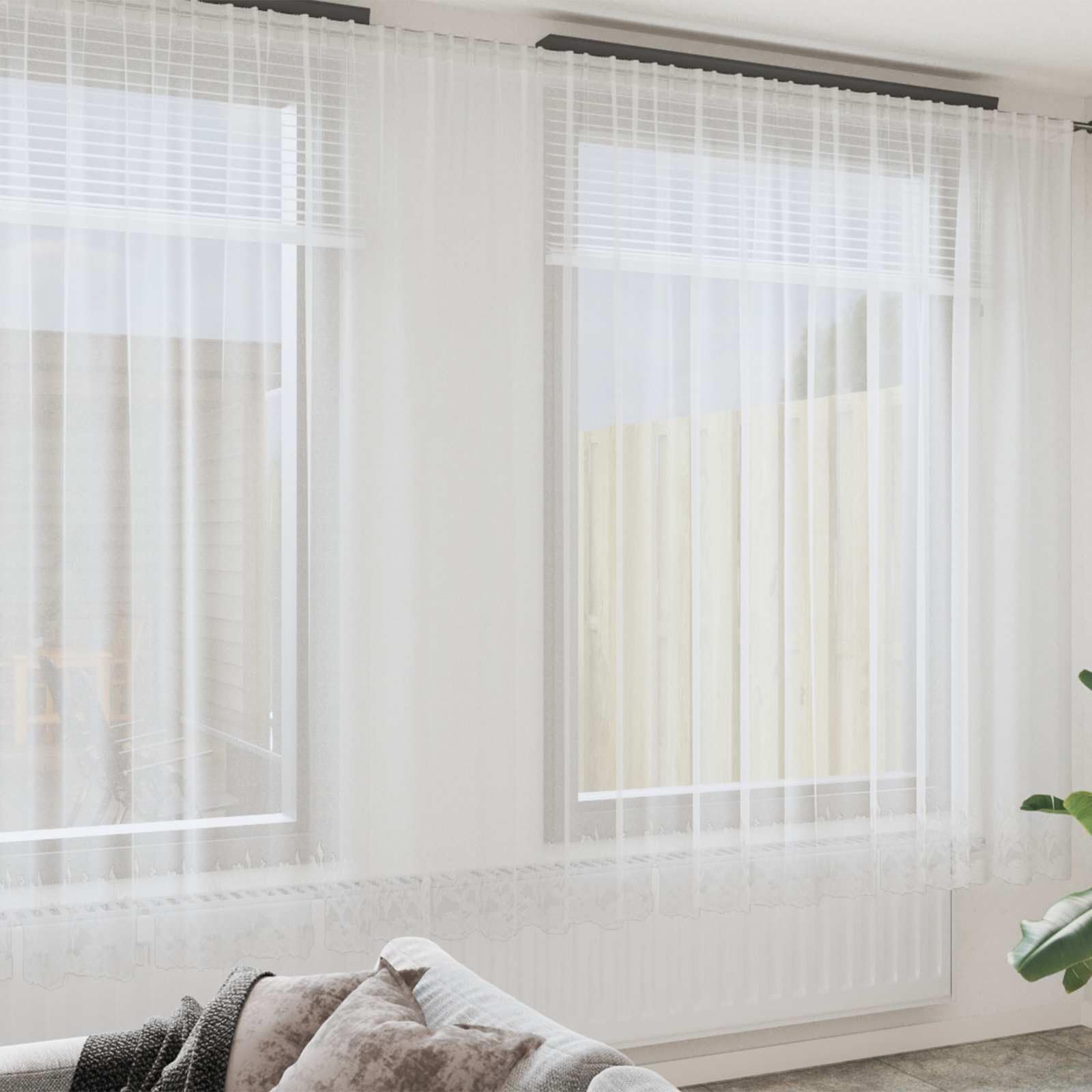 Cortina de encaje blanca de poliéster 1200 x 280 cm con protección visual y oscurecimiento, cortina transparente para salón, dormitorio, habitación infantil