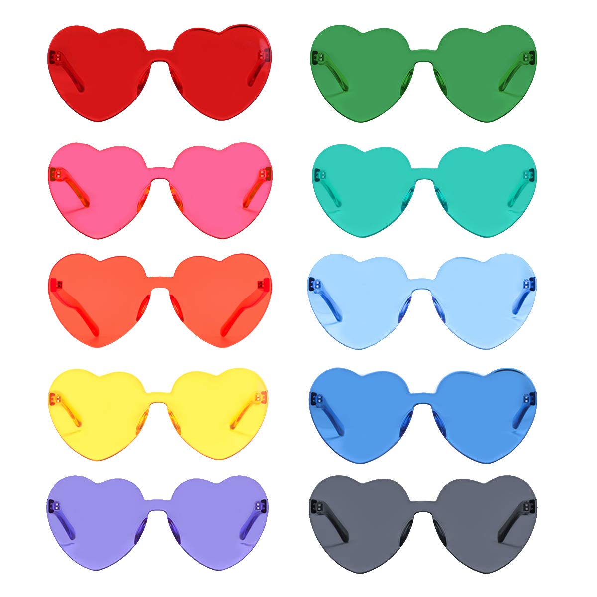 One Piece Heart Shaped Rimless Sunglasses Transparent Candy Color Eyewear