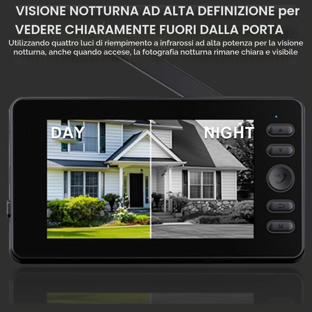 1080P Campanello senza fili con telecamera con schermo da 4,3" Videocitofono esterno impermeabile citofono senza WiFi connessione Bluetooth 2.4G l'interno può svegliare il campanello esternoVedere