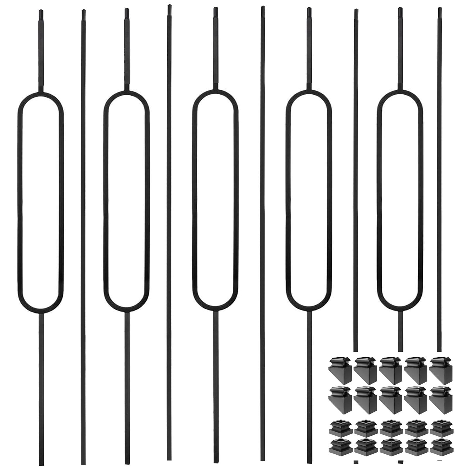 Vilstomes Deck Balusters, 10 Pack Wrought Iron Balusters, 1/2" Deck Railing Stair Metal Deck Spindles, Staircase Baluster W/ 20 Pack Iron Baluster
